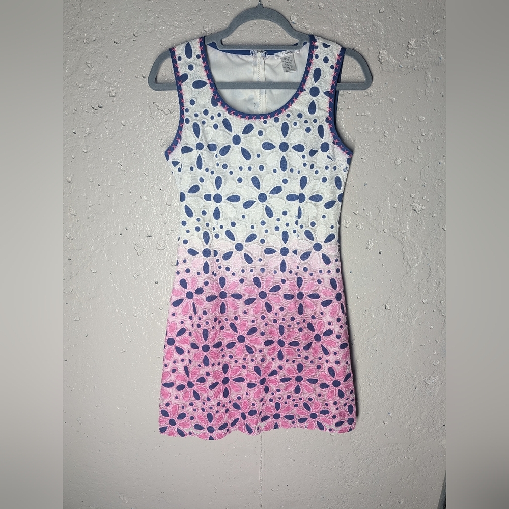 Esley Floral Lace Mini Dress | Mod 60s Pink Blue Ombre | Eyelet A-Line